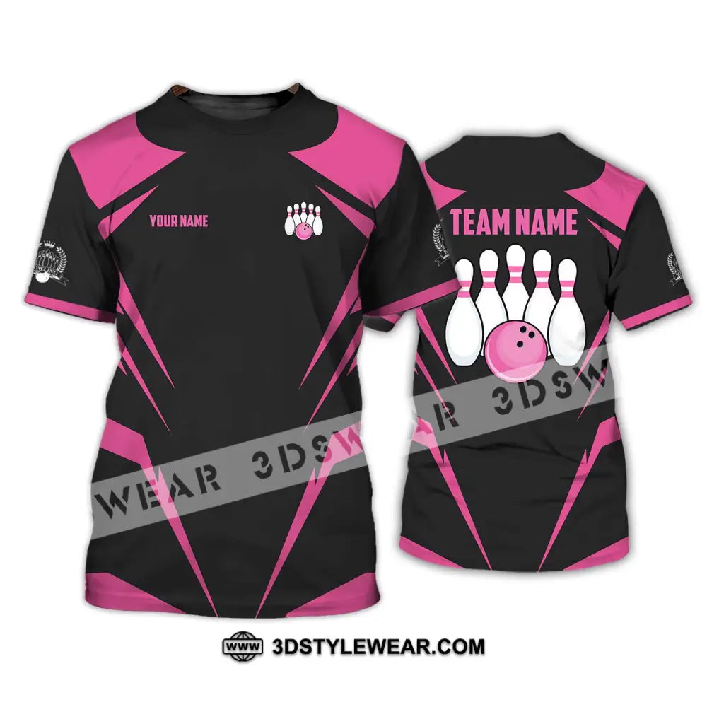 Unisex Shirt - Custom Name And Team Black Pink Bowling T-Shirt / S T-Shirt