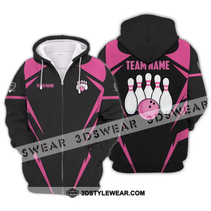 Unisex Shirt - Custom Name And Team Black Pink Bowling Zipper Hoodie / S T-Shirt