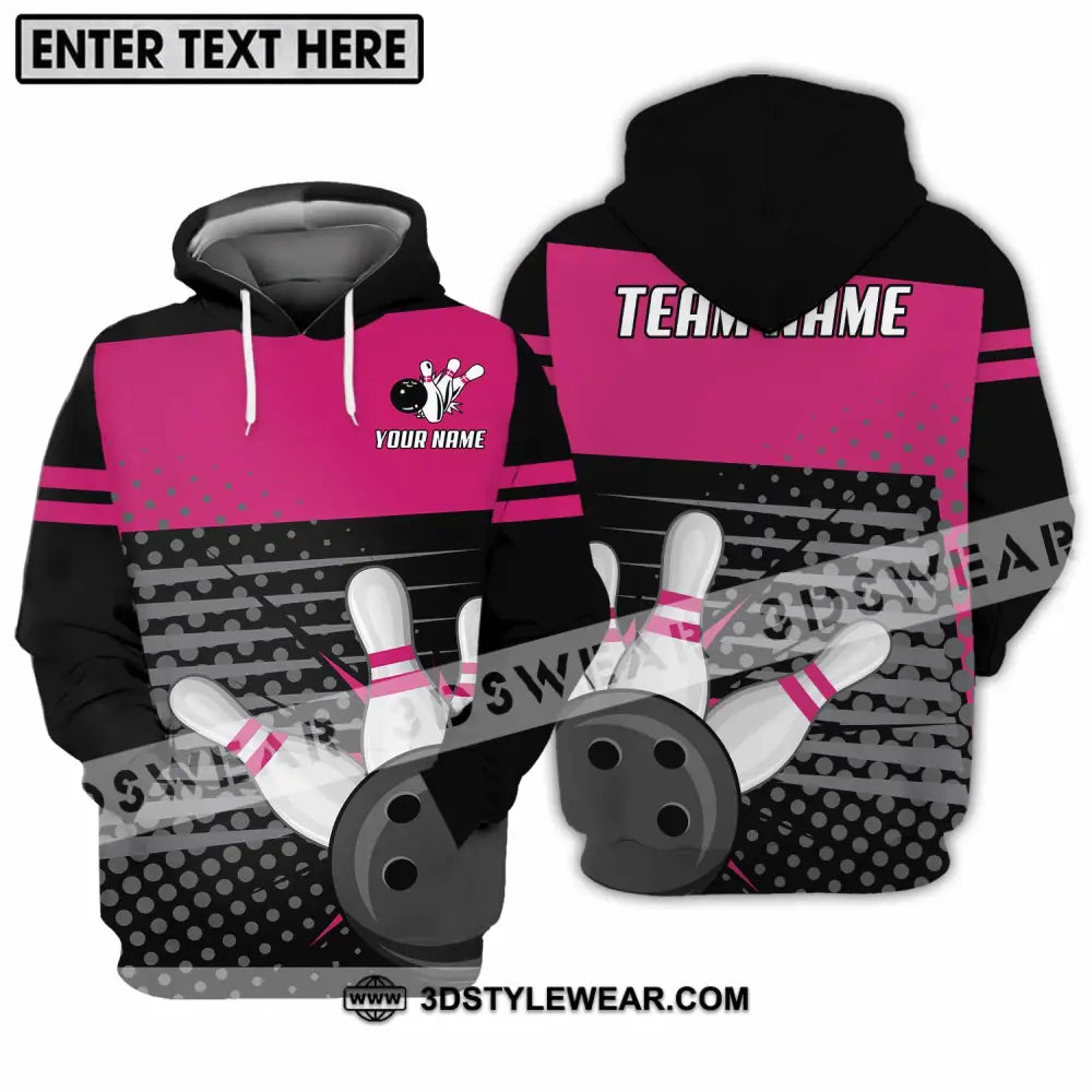 Unisex Shirt - Custom Name And Team Black Pink With Bowling Pins Hoodie / S T-Shirt