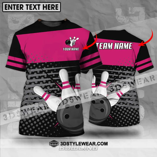 Unisex Shirt - Custom Name And Team Black Pink With Bowling Pins T-Shirt