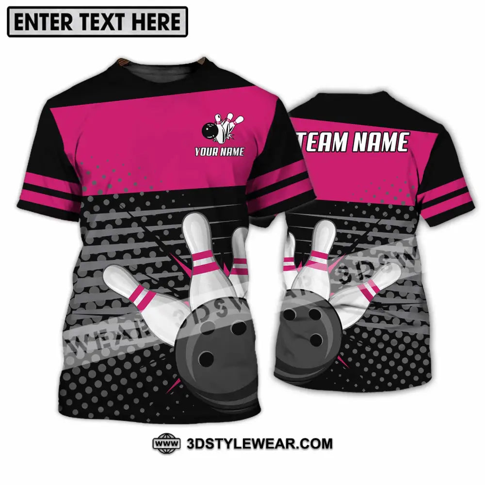 Unisex Shirt - Custom Name And Team Black Pink With Bowling Pins T-Shirt / S T-Shirt