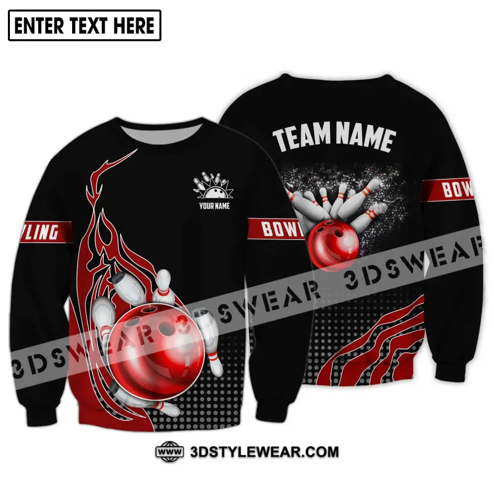 Unisex Shirt - Custom Name And Team Black Red Bowling Lover Long Sleeve / S T-Shirt