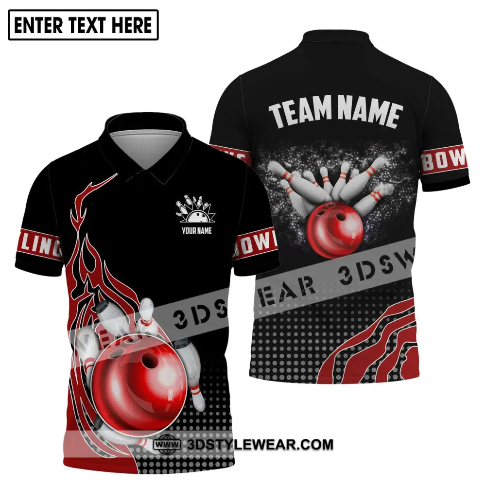 Unisex Shirt - Custom Name And Team Black Red Bowling Lover Polo / S T-Shirt