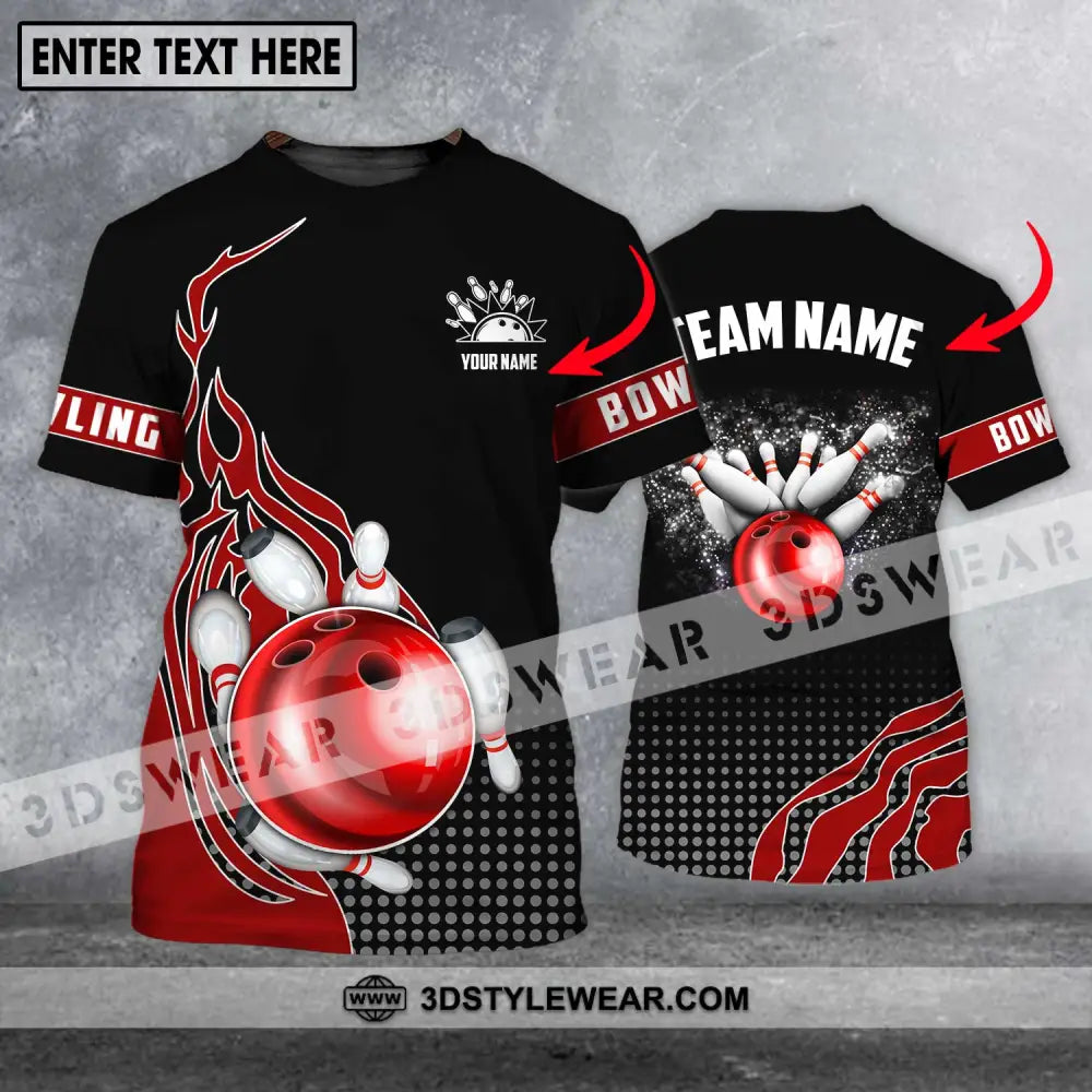 Unisex Shirt - Custom Name And Team Black Red Bowling Lover T-Shirt