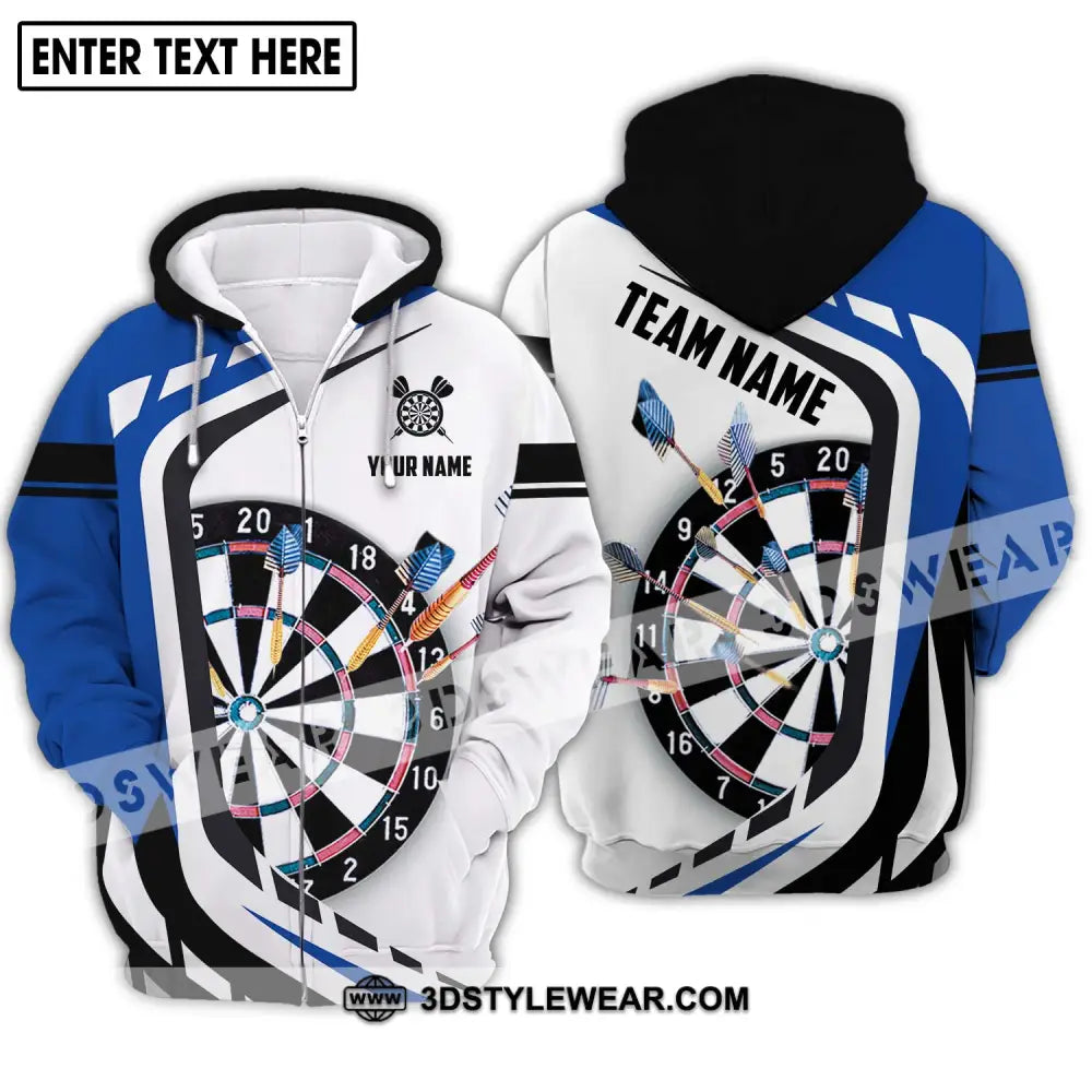 Unisex Shirt - Custom Name And Team Black White Blue Color Darts Lover Zipper Hoodie / S T-Shirt