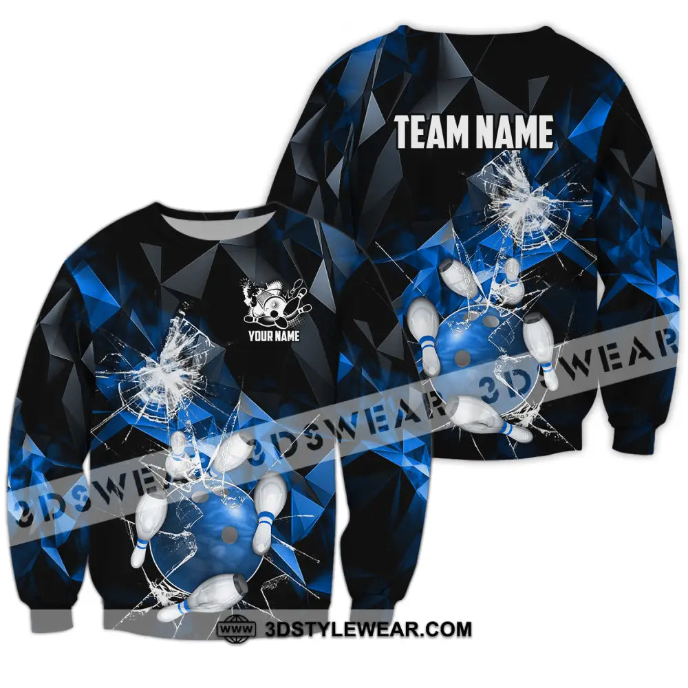 Unisex Shirt - Custom Name And Team Blue Glasses Bowling Long Sleeve / S T-Shirt