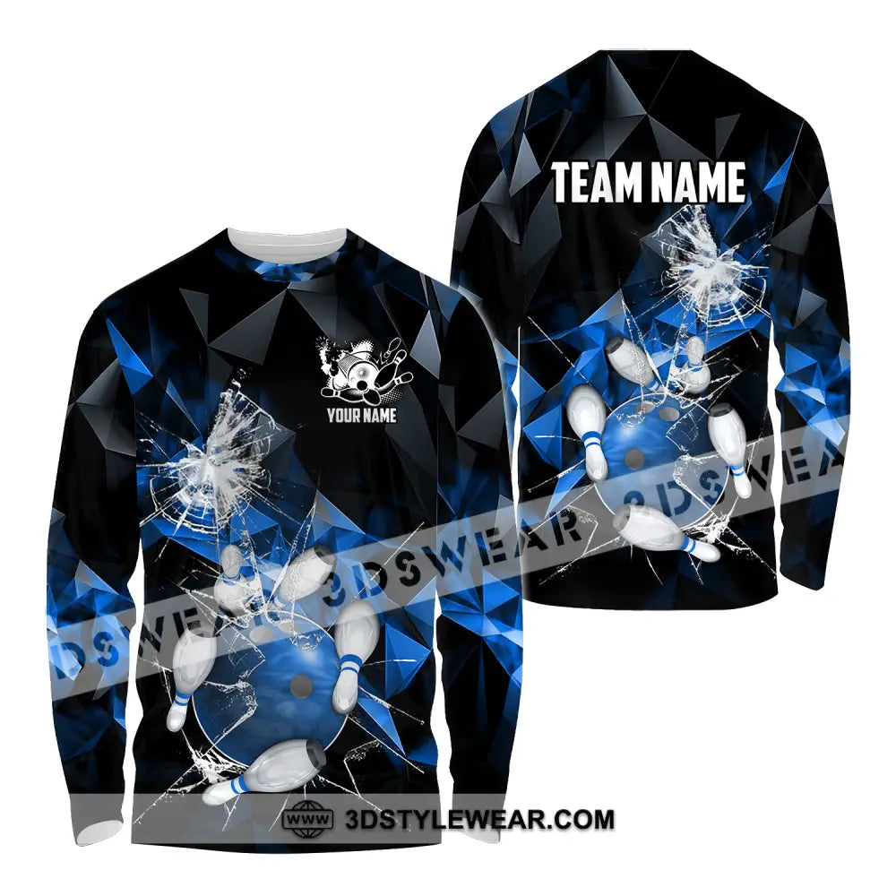 Unisex Shirt - Custom Name And Team Blue Glasses Bowling Long Sleeve / S T-Shirt