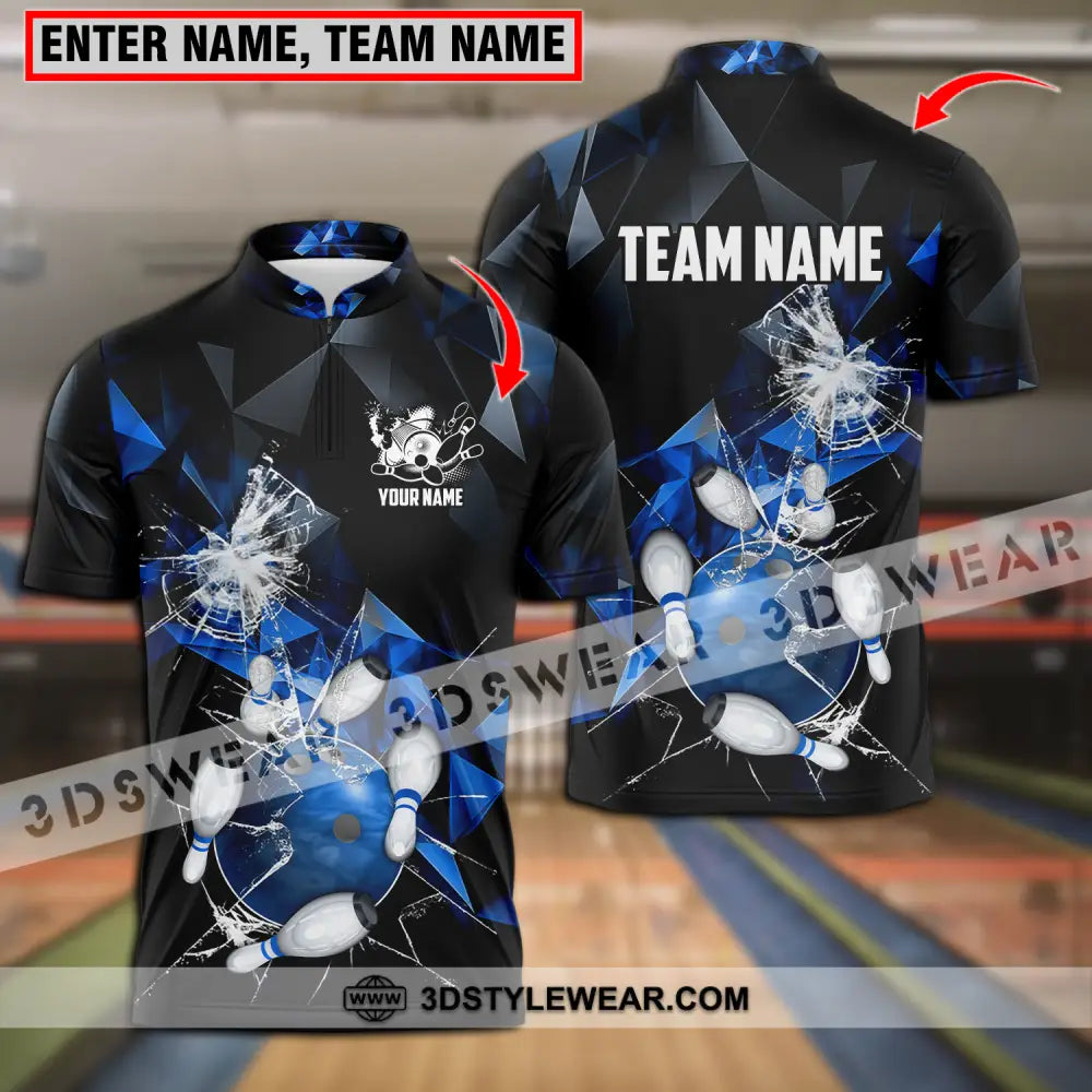 Unisex Shirt - Custom Name And Team Blue Glasses Bowling T-Shirt