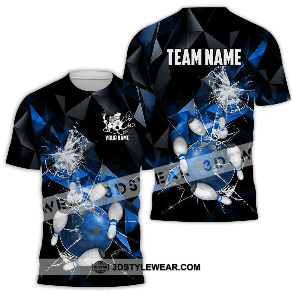 Unisex Shirt - Custom Name And Team Blue Glasses Bowling T-Shirt / S T-Shirt