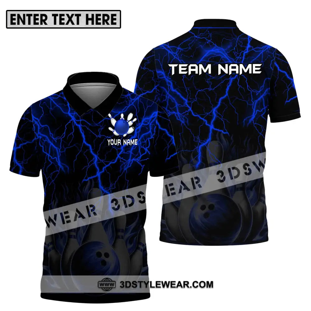 Unisex Shirt - Custom Name And Team Blue Thunder Bowling Polo / S T-Shirt