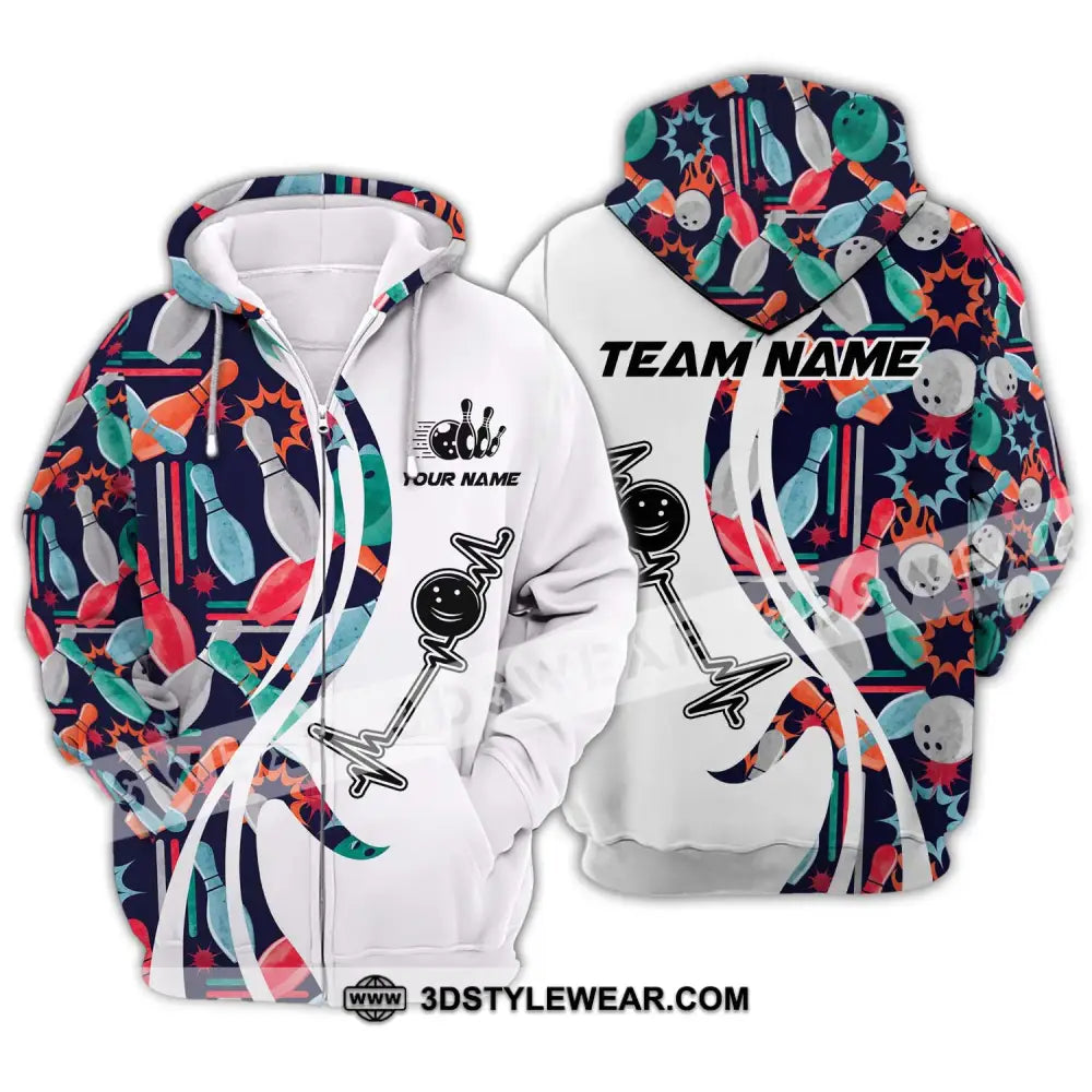 Unisex Shirt - Custom Name And Team Bowling Color Heart Beat Zipper Hoodie / S T-Shirt