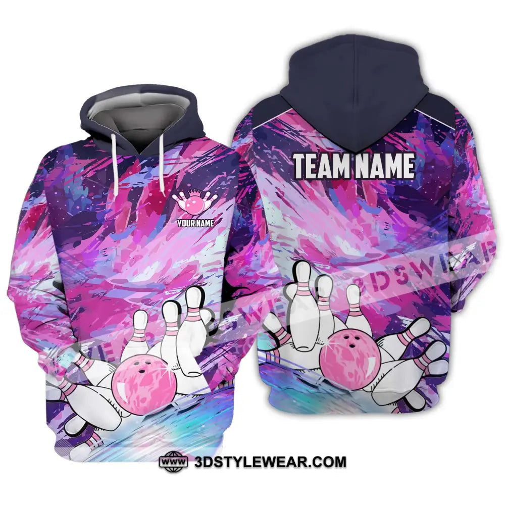 Unisex Shirt - Custom Name And Team Bowling Colorful Line Hoodie / S T-Shirt