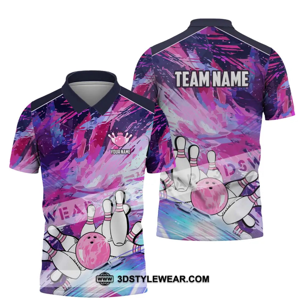 Unisex Shirt - Custom Name And Team Bowling Colorful Line Polo / S T-Shirt