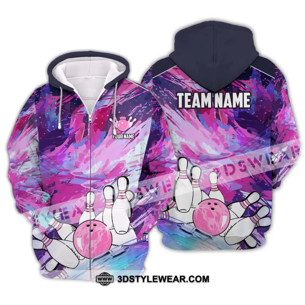 Unisex Shirt - Custom Name And Team Bowling Colorful Line Zipper Hoodie / S T-Shirt