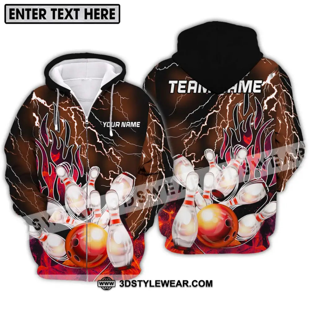 Unisex Shirt - Custom Name And Team Bowling Fire Ball Pins Zipper Hoodie / S T-Shirt