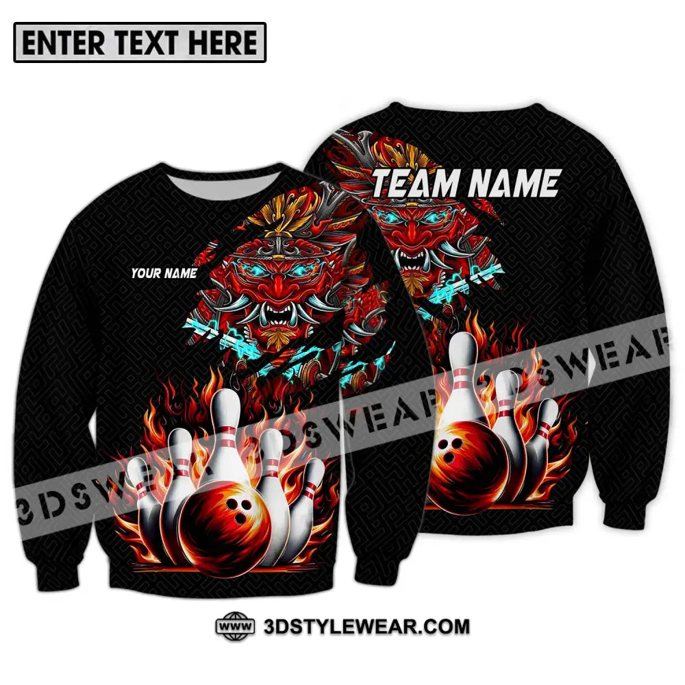 Unisex Shirt - Custom Name And Team Bowling Fire Dragon Head Long Sleeve / S T-Shirt