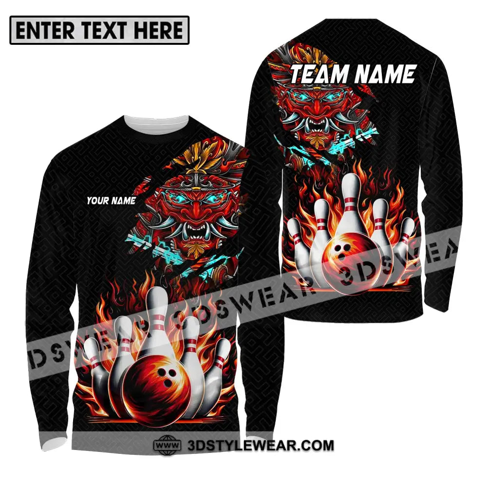 Unisex Shirt - Custom Name And Team Bowling Fire Dragon Head Long Sleeve / S T-Shirt