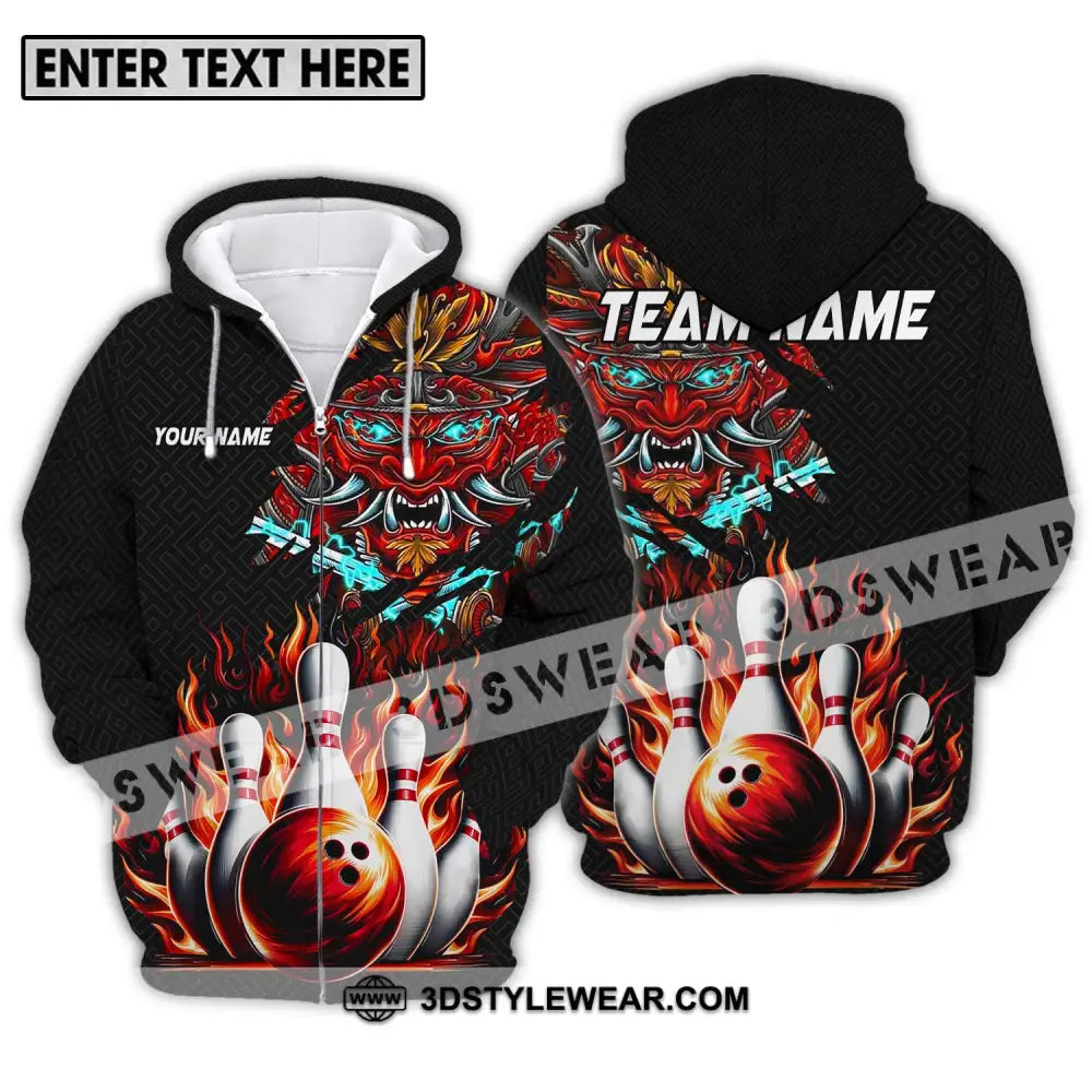 Unisex Shirt - Custom Name And Team Bowling Fire Dragon Head Zipper Hoodie / S T-Shirt