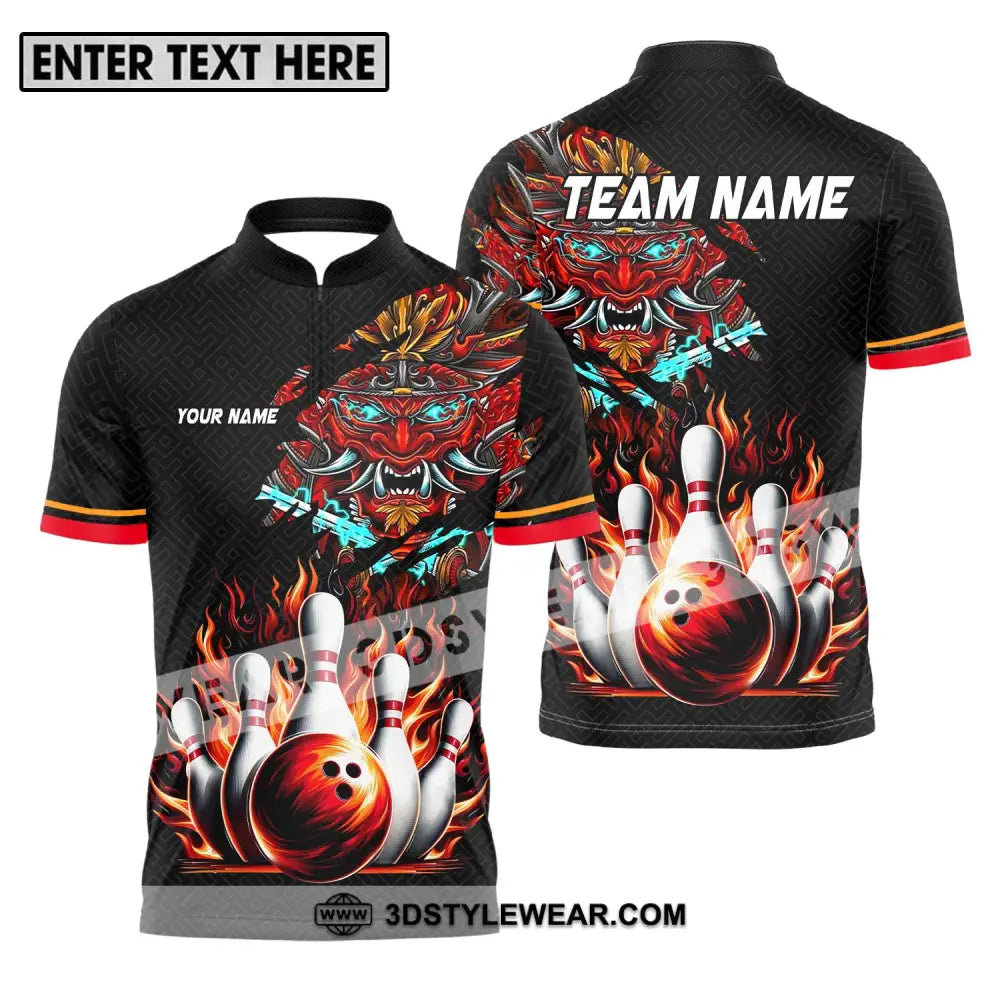 Unisex Shirt - Custom Name And Team Bowling Fire Dragon Head Zipper Polo / S T-Shirt