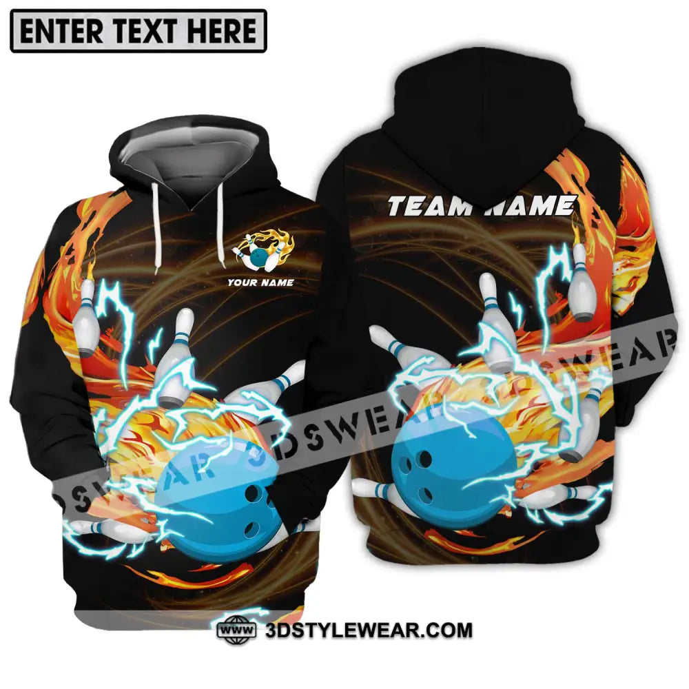 Unisex Shirt - Custom Name And Team Bowling Fire Water Hoodie / S T-Shirt