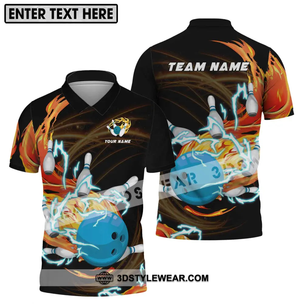 Unisex Shirt - Custom Name And Team Bowling Fire Water Polo / S T-Shirt