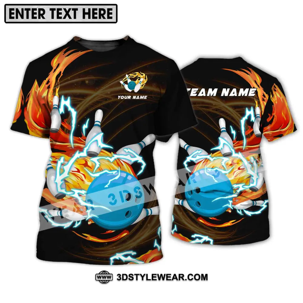 Unisex Shirt - Custom Name And Team Bowling Fire Water T-Shirt / S T-Shirt