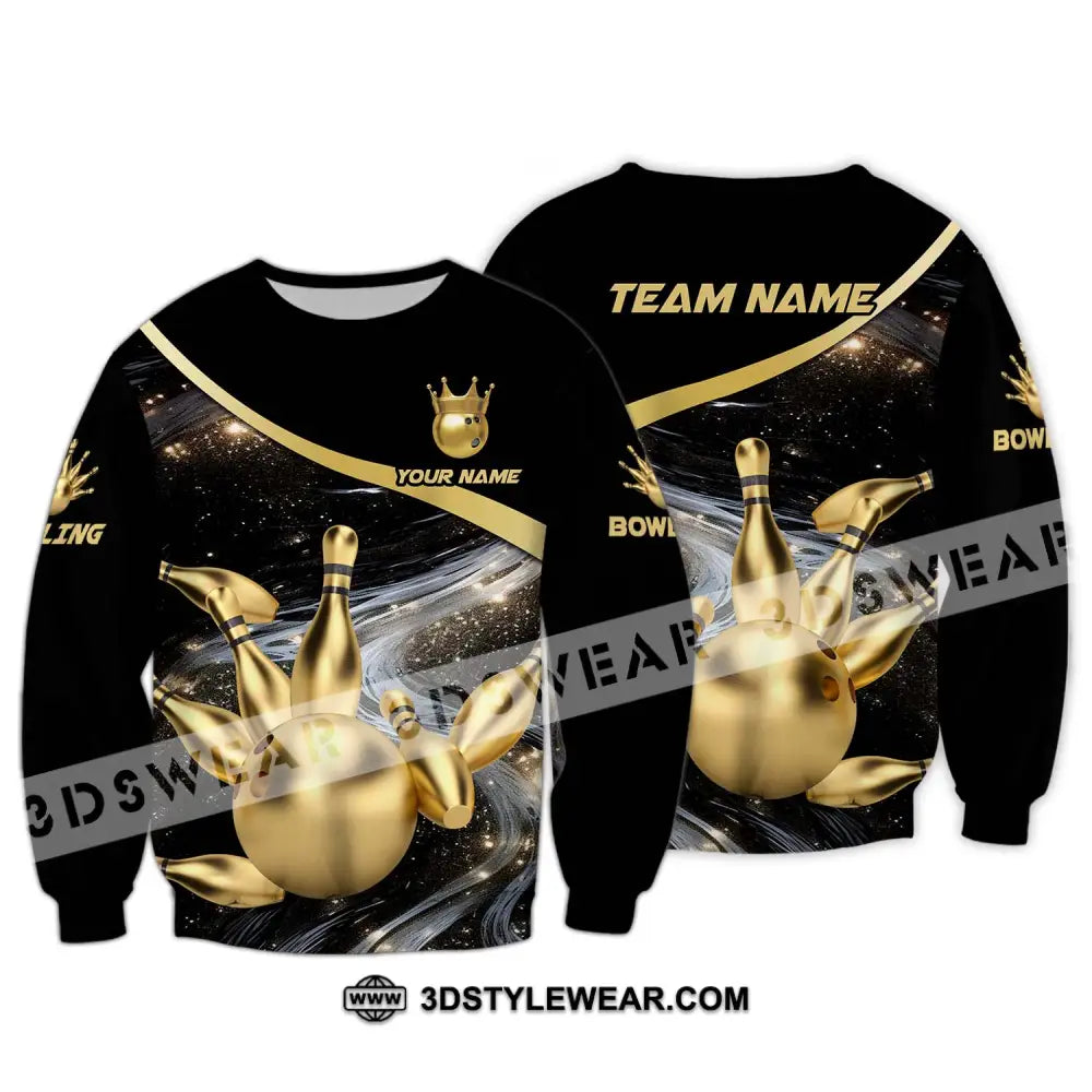 Unisex Shirt - Custom Name And Team Bowling Gold Pins Ball Long Sleeve / S T-Shirt