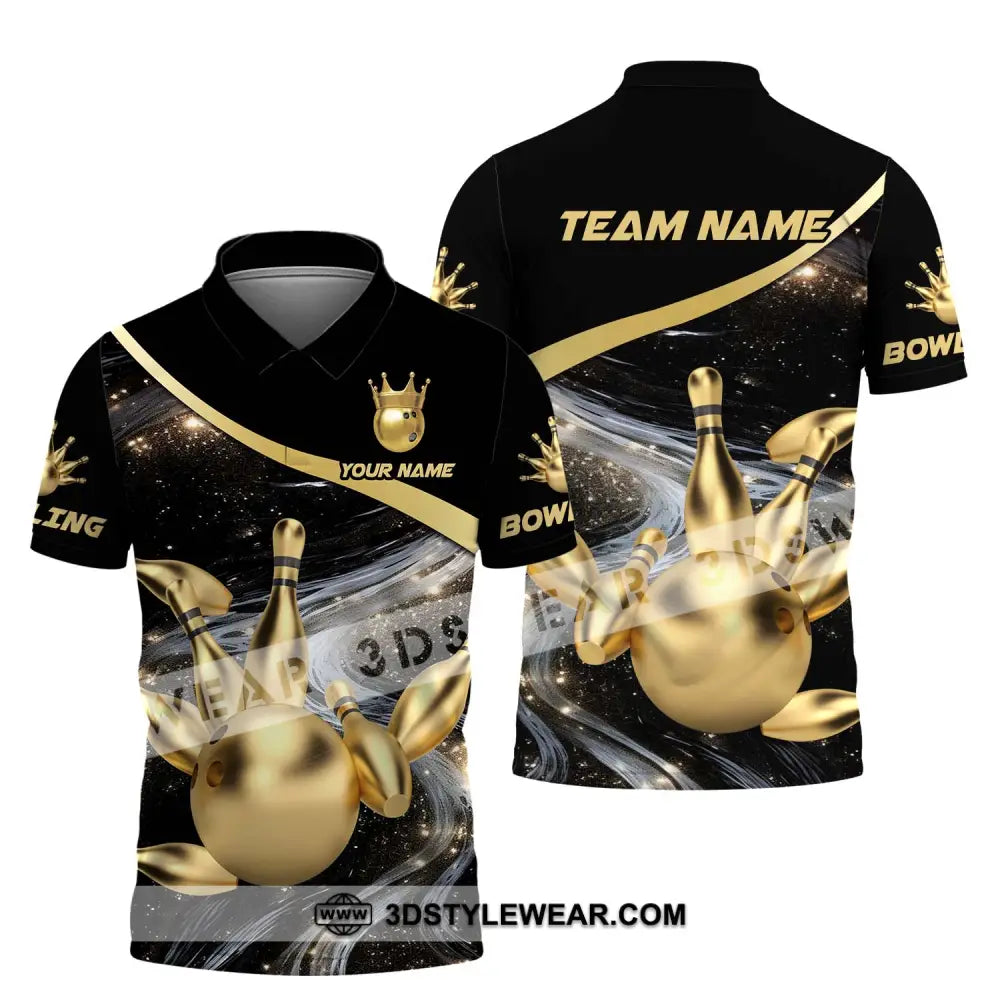 Unisex Shirt - Custom Name And Team Bowling Gold Pins Ball Polo / S T-Shirt