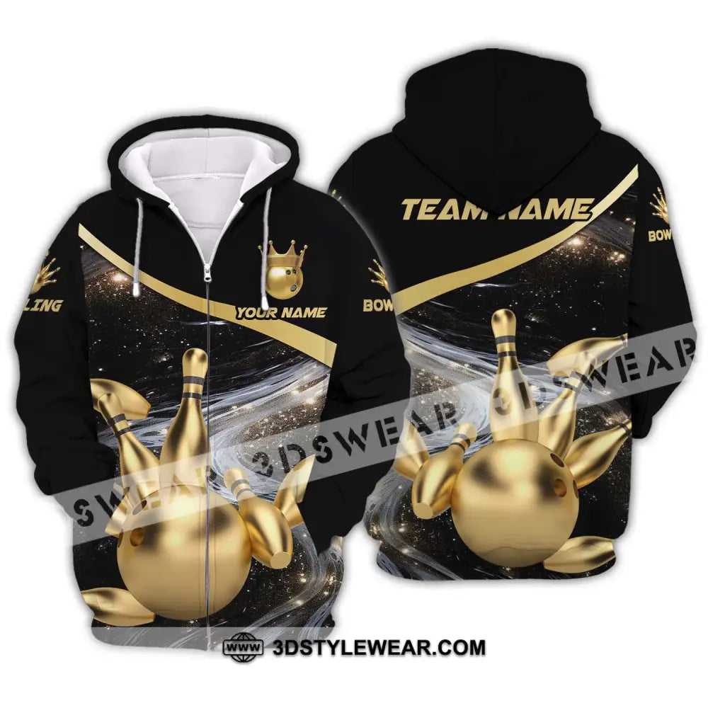 Unisex Shirt - Custom Name And Team Bowling Gold Pins Ball Zipper Hoodie / S T-Shirt