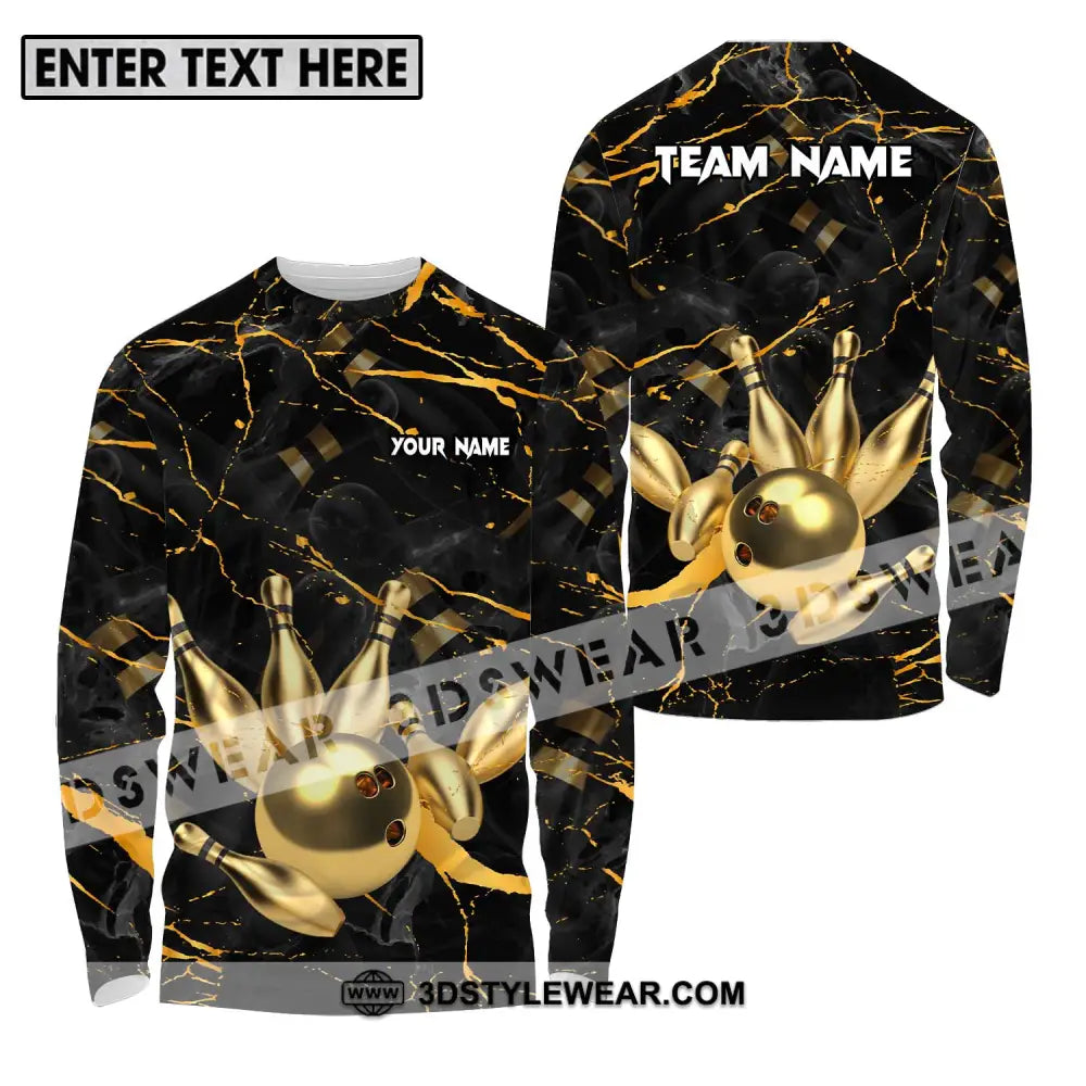 Unisex Shirt - Custom Name And Team Bowling Golden Pins Ball Long Sleeve / S T-Shirt