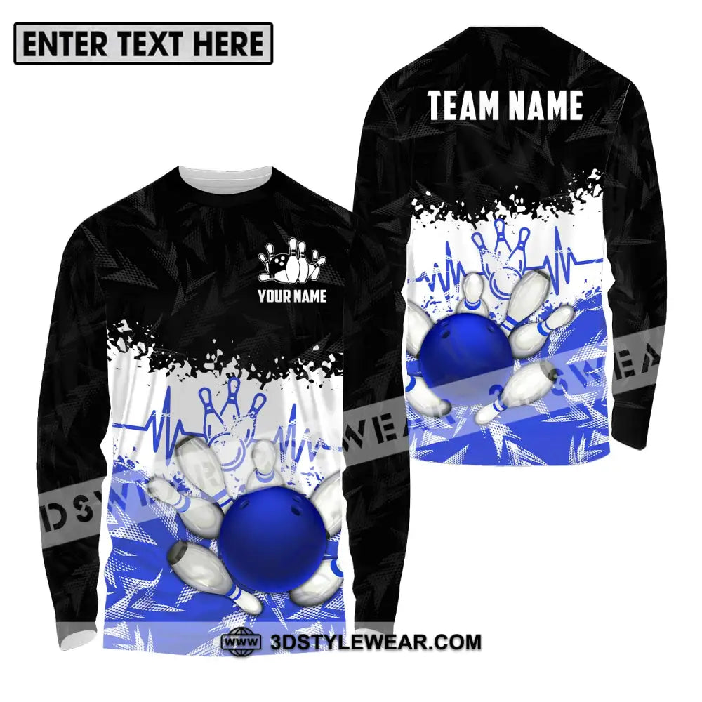 Unisex Shirt - Custom Name And Team Bowling Heartbeat Long Sleeve / S T-Shirt