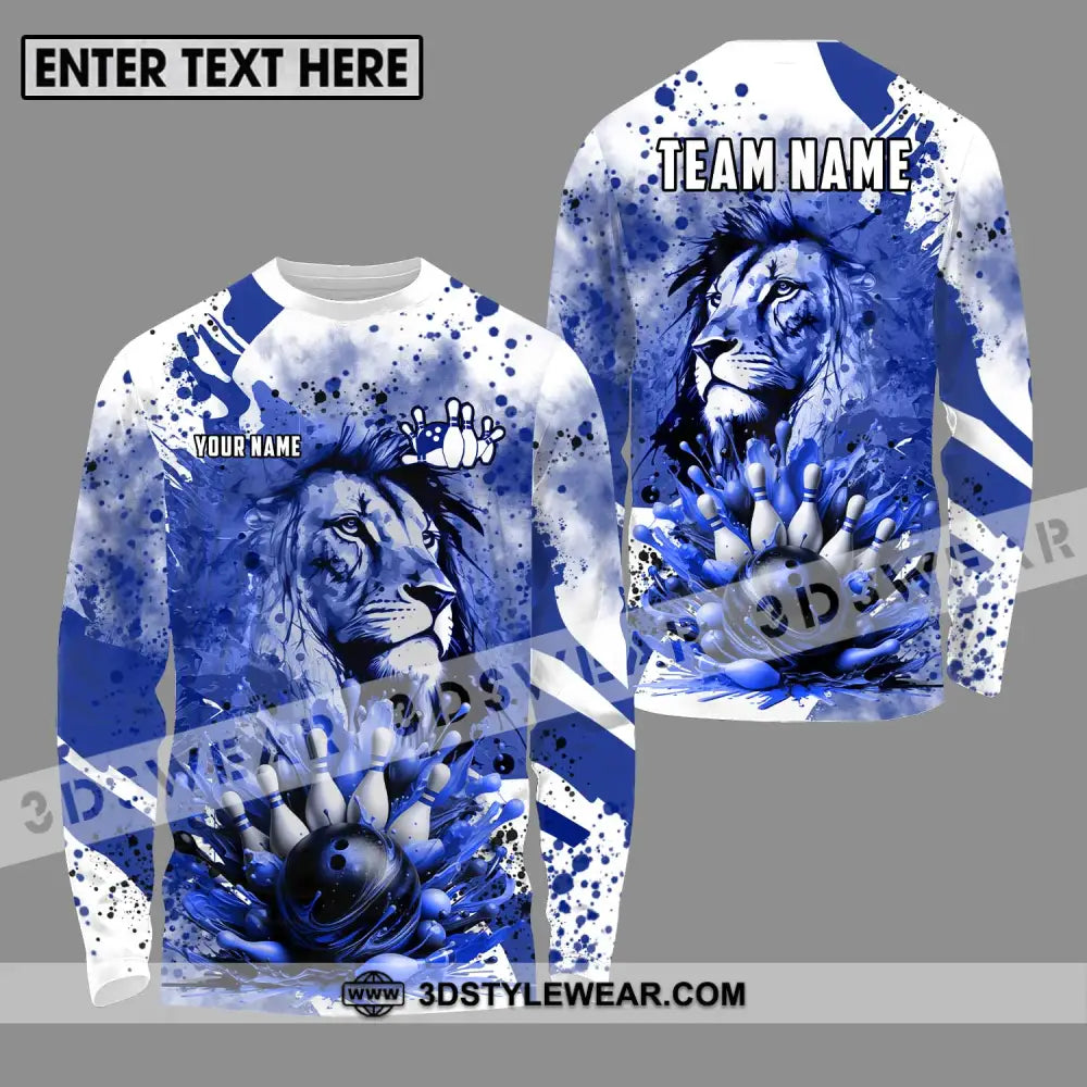 Unisex Shirt - Custom Name And Team Bowling Ice Lion Long Sleeve / S T-Shirt