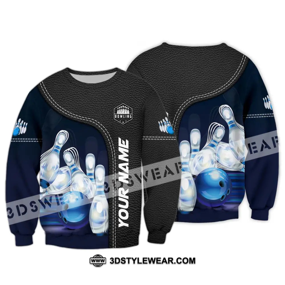 Unisex Shirt - Custom Name And Team Bowling Ice Pins Blue Ball Long Sleeve / S T-Shirt