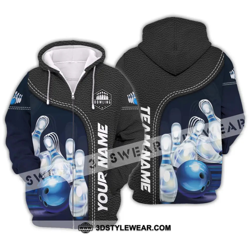 Unisex Shirt - Custom Name And Team Bowling Ice Pins Blue Ball Zipper Hoodie / S T-Shirt