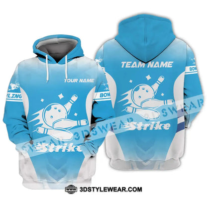 Unisex Shirt - Custom Name And Team Bowling Light Blue Strike Hoodie / S T-Shirt