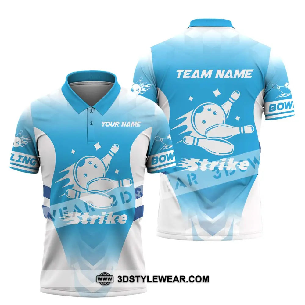 Unisex Shirt - Custom Name And Team Bowling Light Blue Strike Polo / S T-Shirt