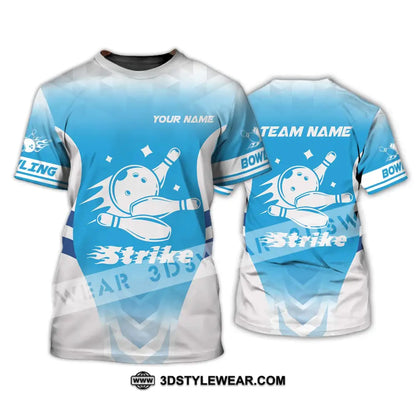 Unisex Shirt - Custom Name And Team Bowling Light Blue Strike T-Shirt / S T-Shirt