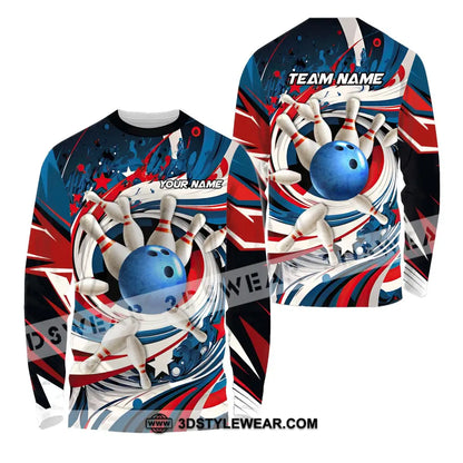 Unisex Shirt - Custom Name And Team Bowling Lover Blue Ball Pins Long Sleeve / S T-Shirt