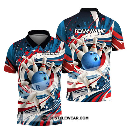 Unisex Shirt - Custom Name And Team Bowling Lover Blue Ball Pins Polo / S T-Shirt