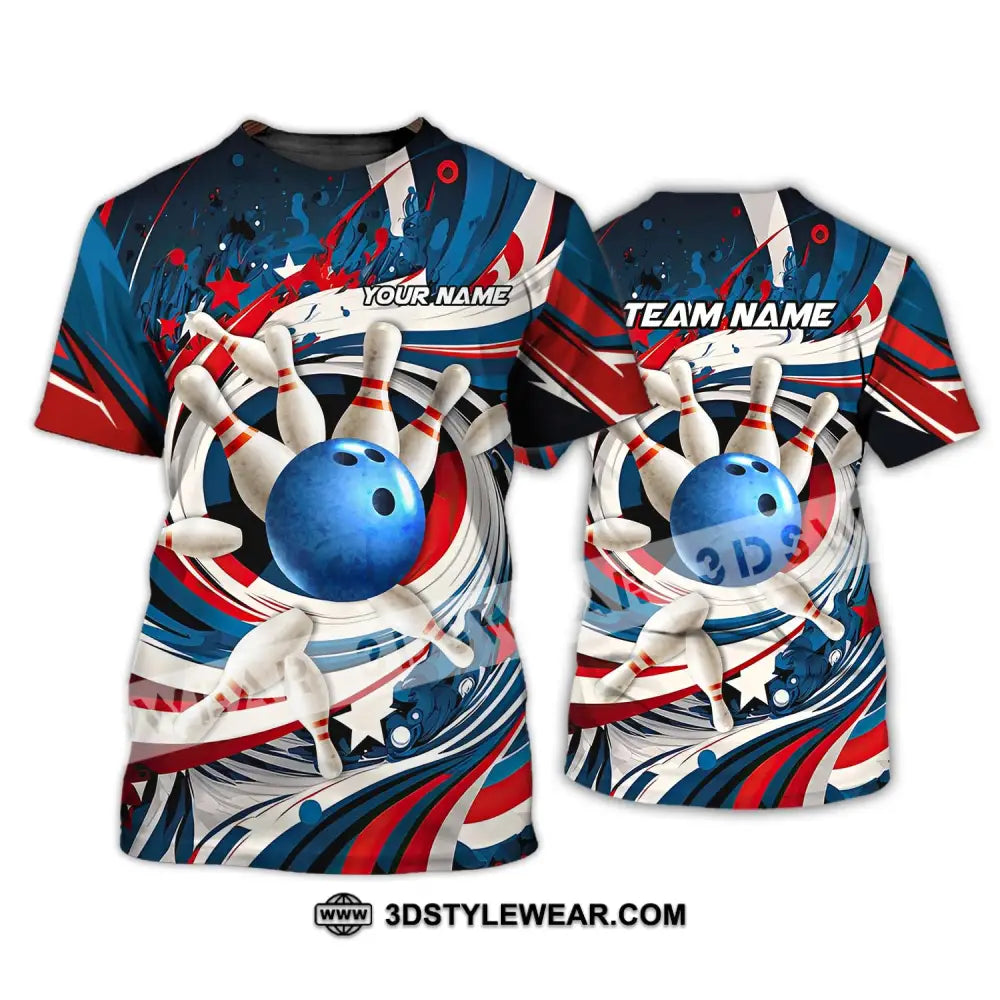 Unisex Shirt - Custom Name And Team Bowling Lover Blue Ball Pins T-Shirt / S T-Shirt