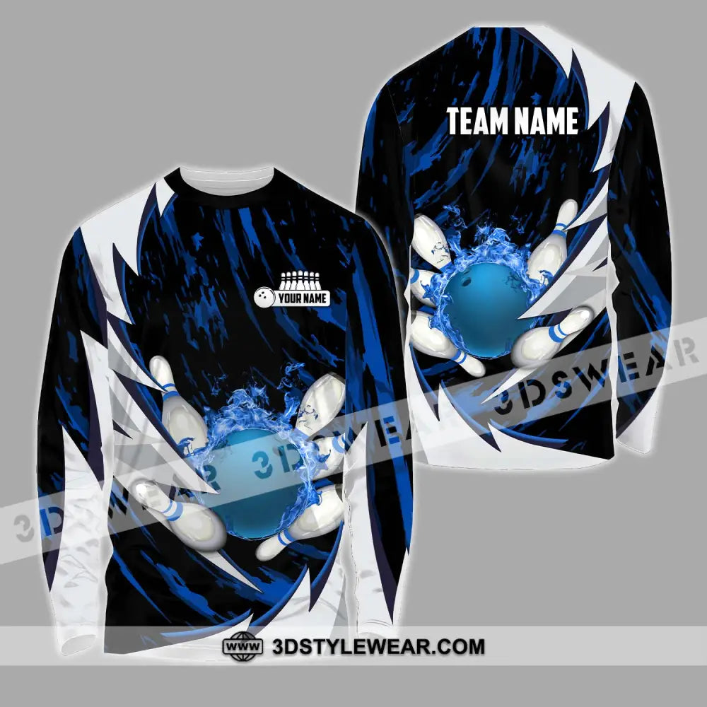 Unisex Shirt - Custom Name And Team Bowling Lover Dark Blue Long Sleeve / S T-Shirt