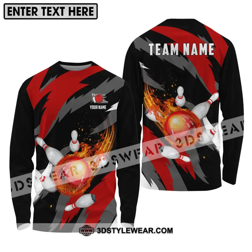 Unisex Shirt - Custom Name And Team Bowling Lover Fire Ball Long Sleeve / S T-Shirt