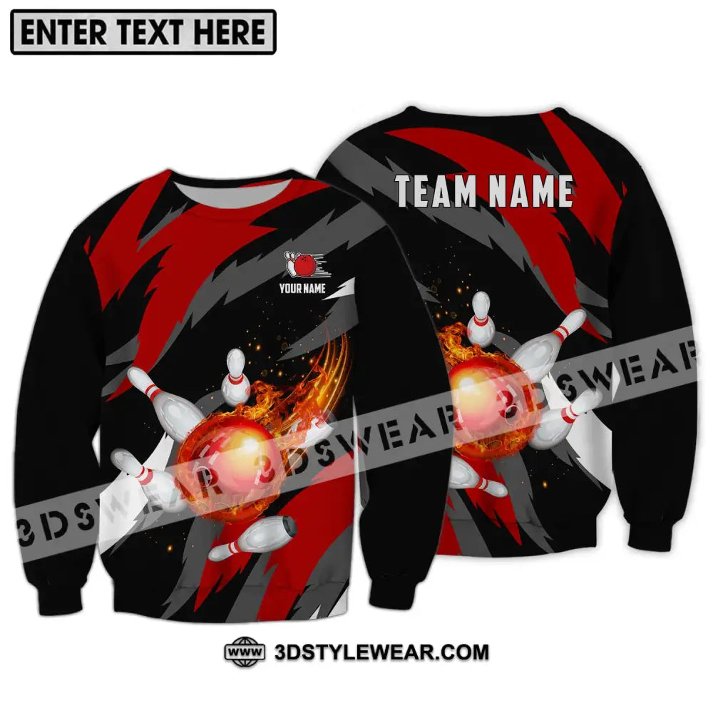 Unisex Shirt - Custom Name And Team Bowling Lover Fire Ball Long Sleeve / S T-Shirt