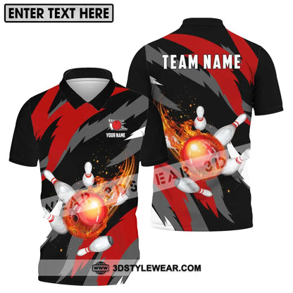 Unisex Shirt - Custom Name And Team Bowling Lover Fire Ball Polo / S T-Shirt