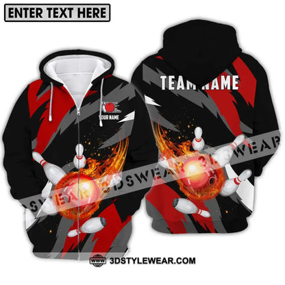 Unisex Shirt - Custom Name And Team Bowling Lover Fire Ball Zipper Hoodie / S T-Shirt