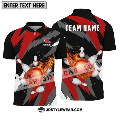 Unisex Shirt - Custom Name And Team Bowling Lover Fire Ball Zipper Polo / S T-Shirt