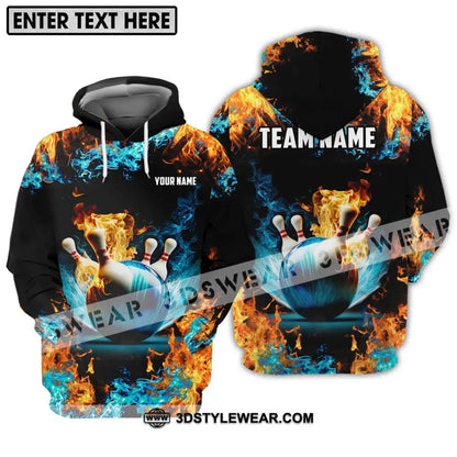 Unisex Shirt - Custom Name And Team Bowling Lover Fire Water Hoodie / S T-Shirt