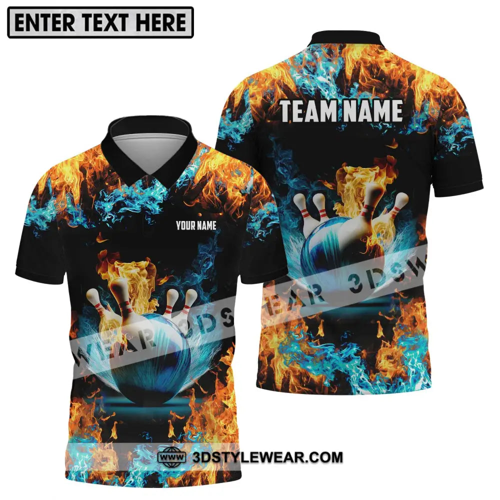 Unisex Shirt - Custom Name And Team Bowling Lover Fire Water Polo / S T-Shirt