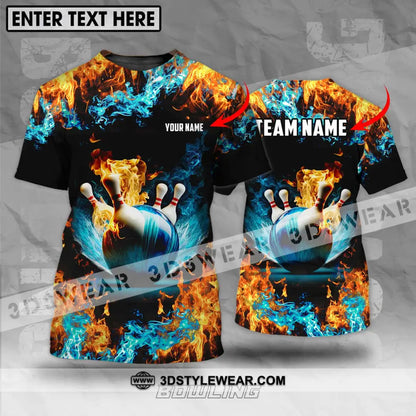 Unisex Shirt - Custom Name And Team Bowling Lover Fire Water T-Shirt