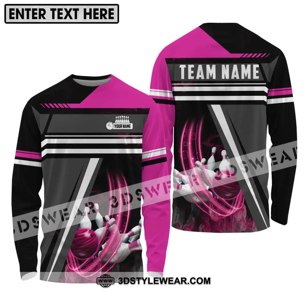 Unisex Shirt - Custom Name And Team Bowling Lover Pink Gray Long Sleeve / S T-Shirt